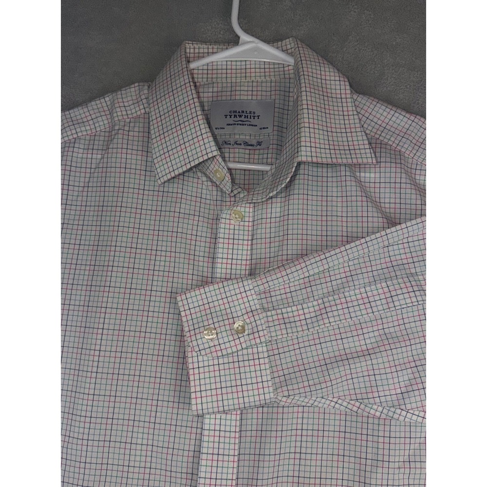 Charles Tyrwhitt Mens 16.5X34 Non Iron Classic Fit Tattersall Check Dress‎ Shirt